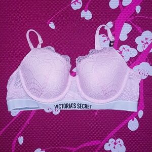 Victorias Secret lightly Lined demi bra light pink lace 36B NWT VS Logo New!